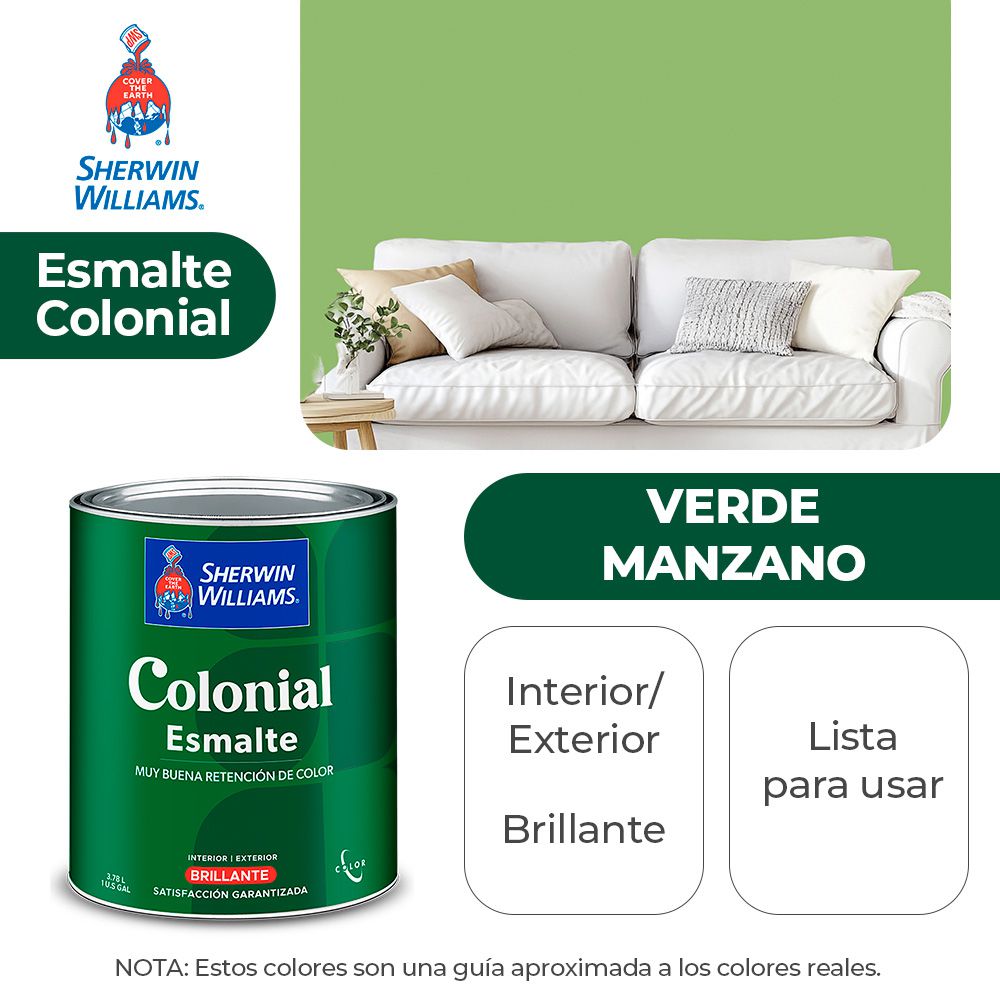 COLONIAL STYLE INT. Y EXT. BRILLO ESMALTE VERDE MANZANO GALON SHERWIN B82GSA15-1