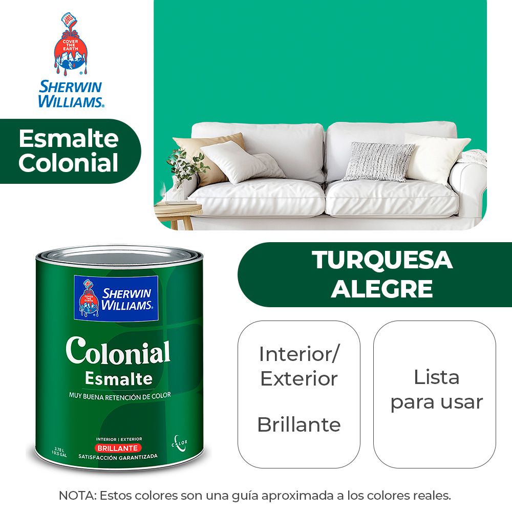COLONIAL STYLE INT. Y EXT. BRILLO ESMALTE TURQUESA ALEGRE GALON SHERWIN B82GSA17-1