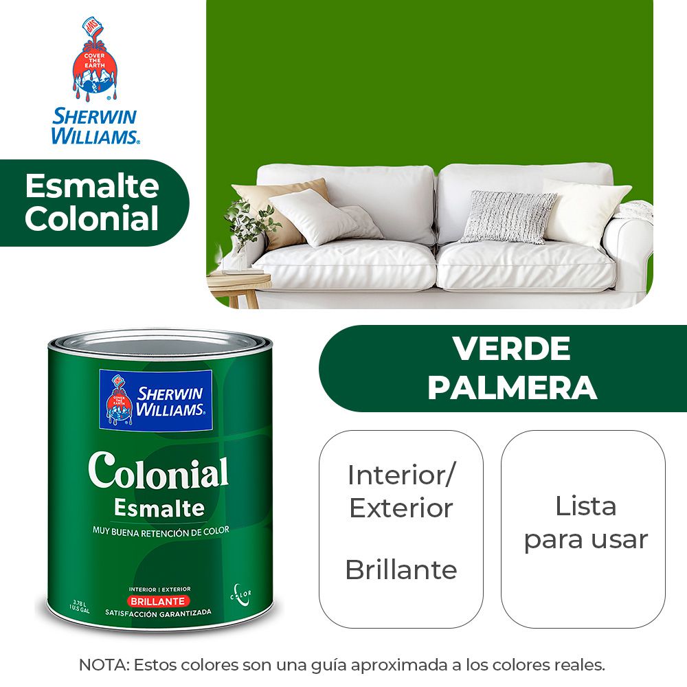 COLONIAL STYLE INT. Y EXT. BRILLO ESMALTE VERDE PALMERA GALON SHERWIN B82GSA18-1