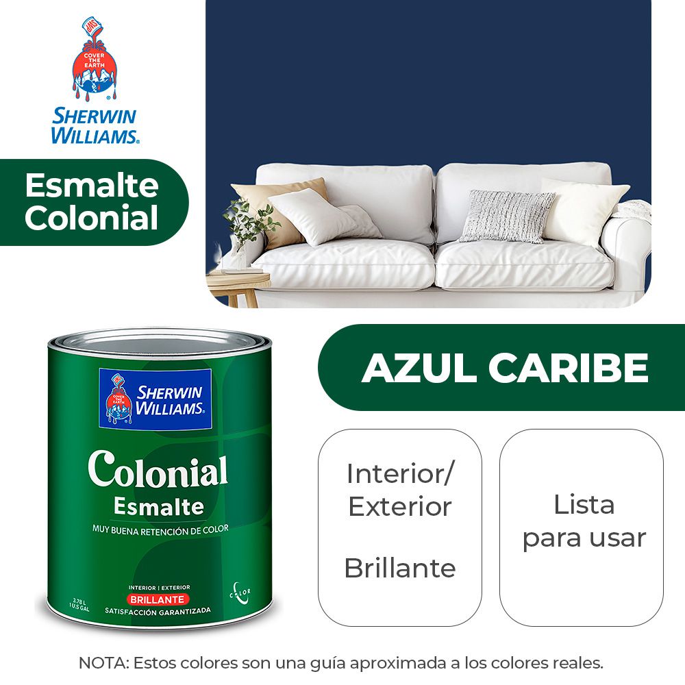 COLONIAL STYLE INT. Y EXT. BRILLO ESMALTE AZUL CARIBE GALON SHERWIN B82LSA13-1