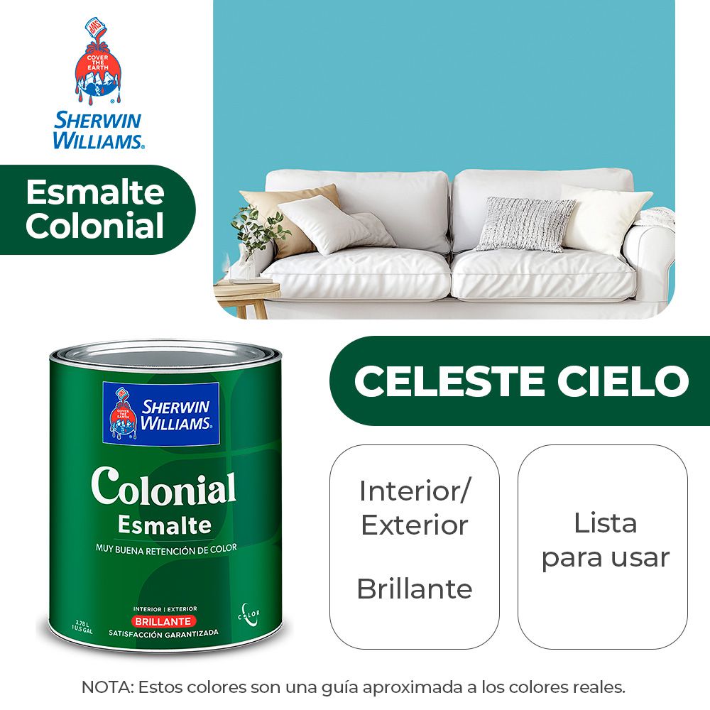 COLONIAL STYLE INT. Y EXT. BRILLO ESMALTE CELESTE CIELO GALON SHERWIN B82LSA14-1