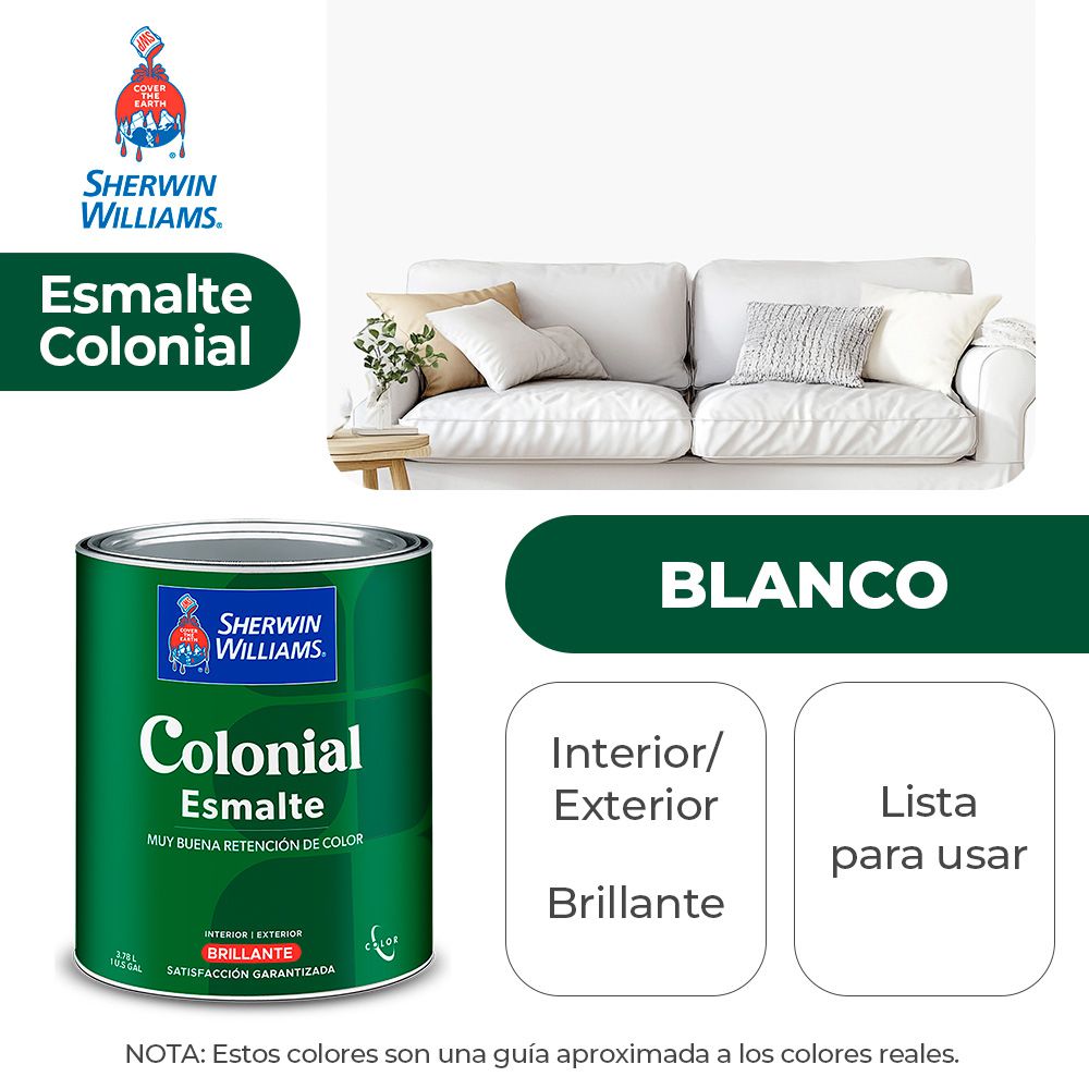 COLONIAL STYLE INT. Y EXT. BRILLO ESMALTE BLANCO GALON SHERWIN B82WSA1-1