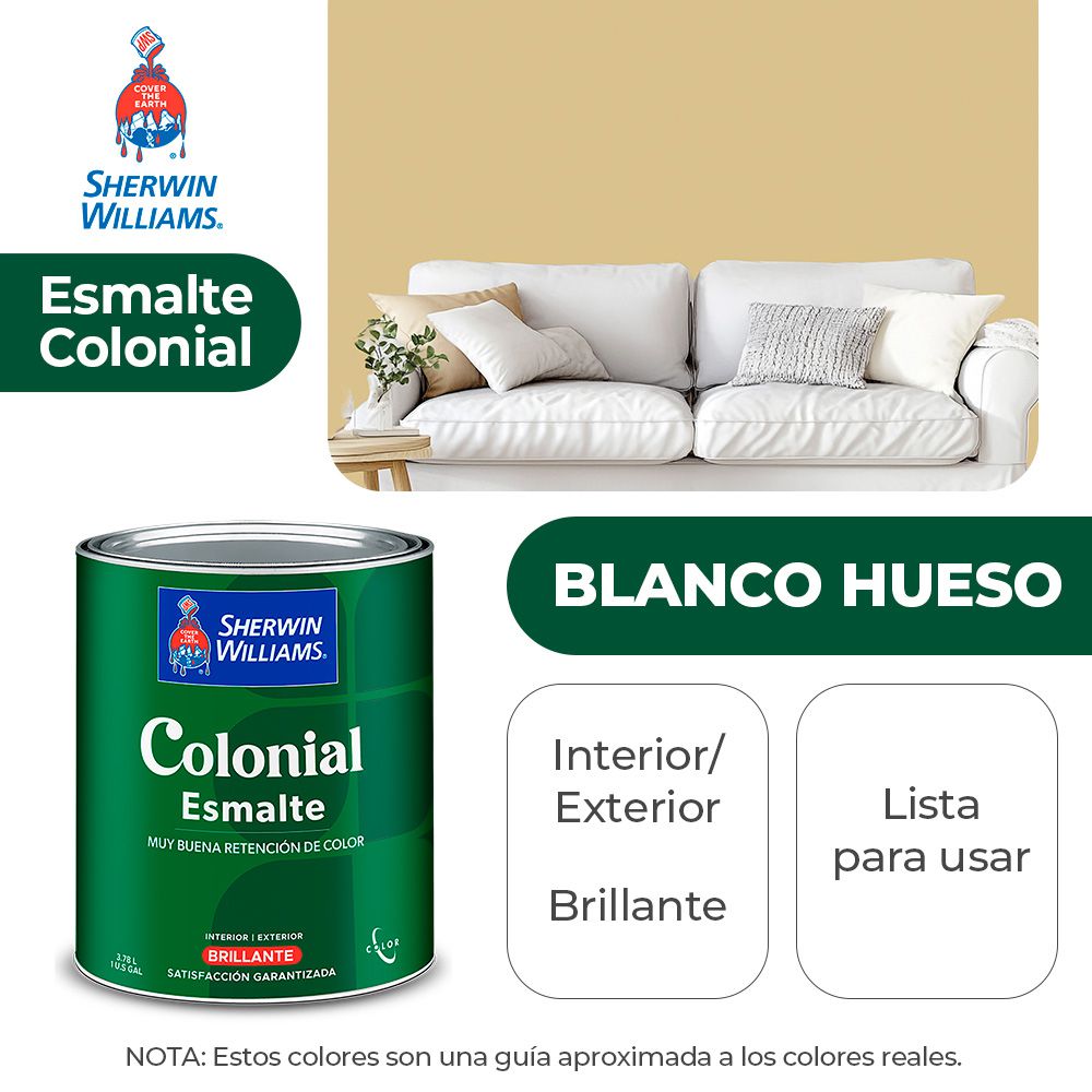 COLONIAL STYLE INT. Y EXT. BRILLO ESMALTE BLANCO HUESO GALON SHERWIN B82WSA3-1