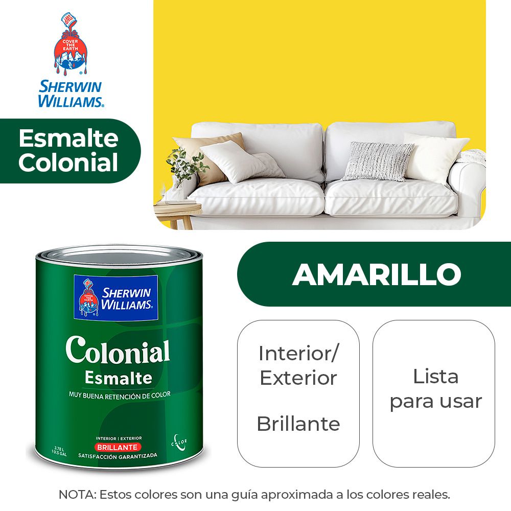 COLONIAL STYLE INT. Y EXT. BRILLO ESMALTE AMARILLO GALON SHERWIN B82YSA3-1