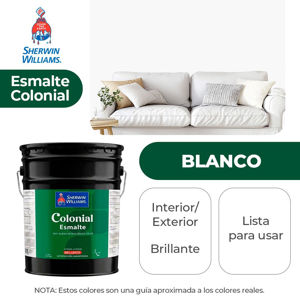 COLONIAL STYLE INT. Y EXT. BRILLO ESMALTE BLANCO CUBETA SHERWIN B82WSA1-5