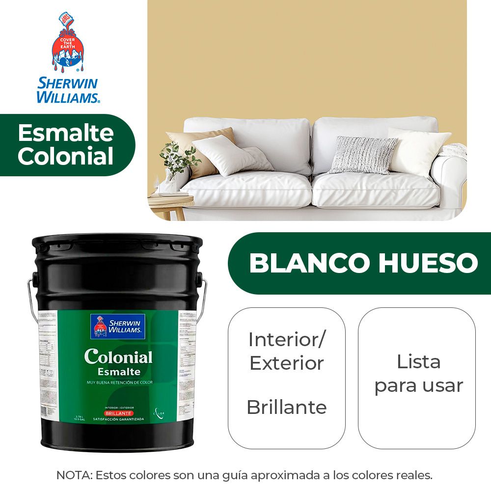 COLONIAL STYLE INT. Y EXT. BRILLO ESMALTE BLANCO HUESO CUBETA SHERWIN B82WSA3-5