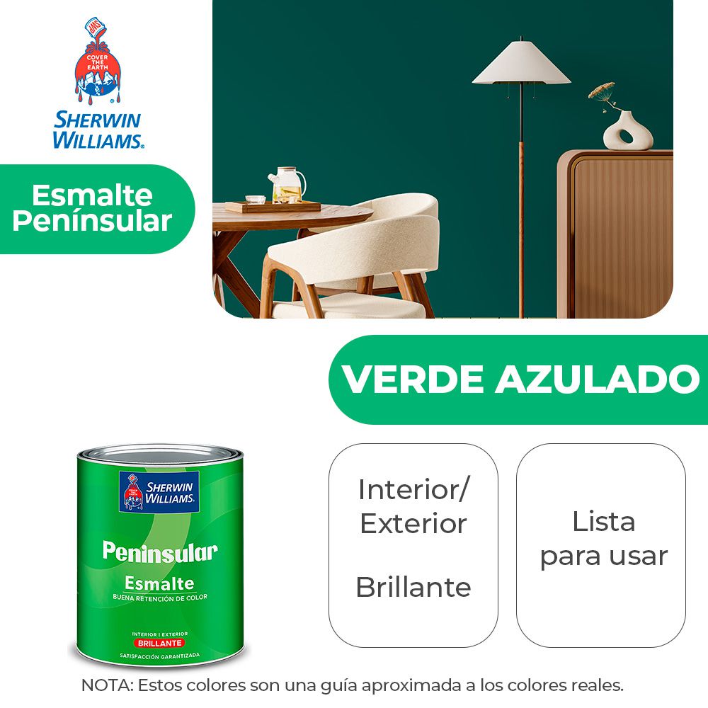 PENINSULAR INT. Y EXT. BRILLO ESMALTE VERDE AZULADO 1/4 SHERWIN K58LSA11-1/4