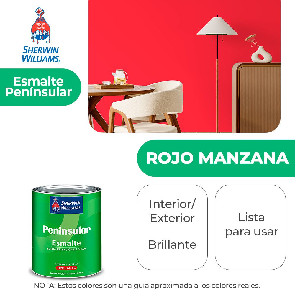 PENINSULAR INT. Y EXT. BRILLO ESMALTE ROJO MANZANA 1/4 SHERWIN K58RSA13-1/4