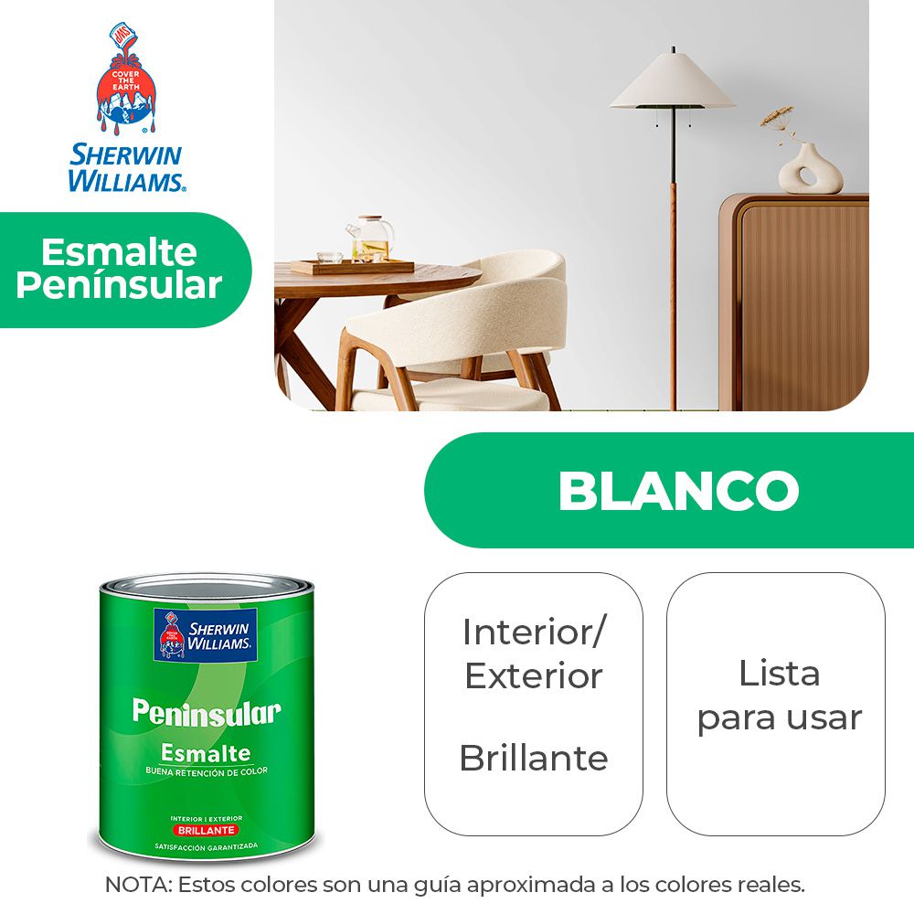 PENINSULAR INT. Y EXT. BRILLO ESMALTE BLANCO 1/4 SHERWIN K58WSA1-1/4