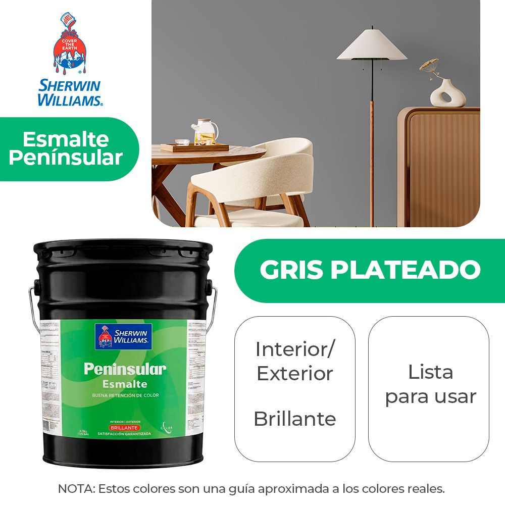 PENINSULAR INT. Y EXT. BRILLO ESMALTE GRIS PLATEADO CUBETA SHERWIN K58ASA5-5