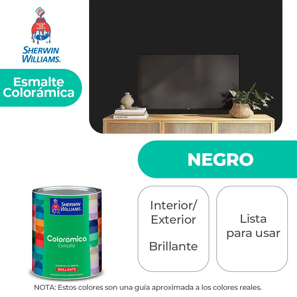 COLORAMICA INT. Y EXT. BRILLO ESMALTE NEGRO 1/4 SHERWIN Y82BSA1-1/4
