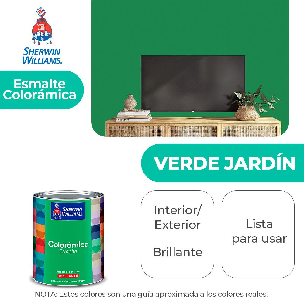 COLORAMICA INT. Y EXT. BRILLO ESMALTE VERDE JARDIN 1/4 SHERWIN Y82GSA4-1/4