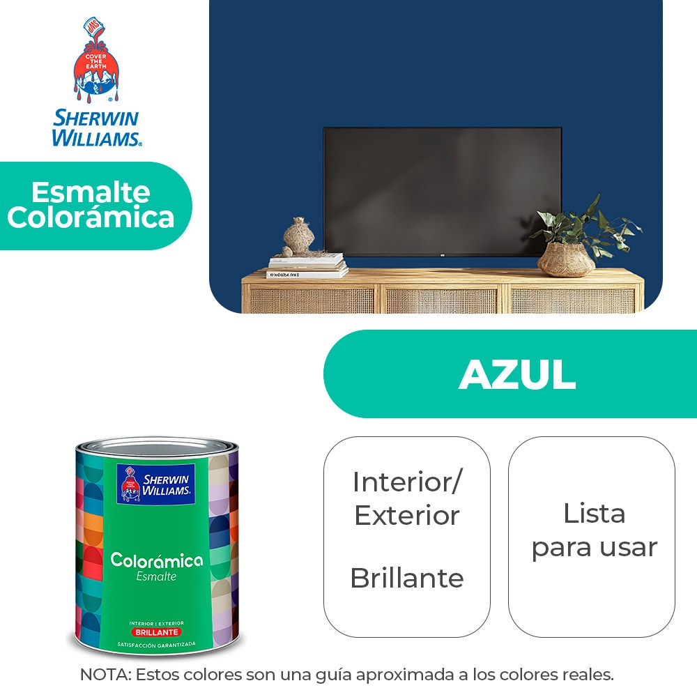 COLORAMICA INT. Y EXT. BRILLO ESMALTE AZUL 1/4 SHERWIN Y82LSA1-1/4