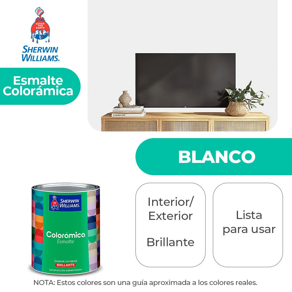 COLORAMICA INT. Y EXT. BRILLO ESMALTE BLANCO 1/4 SHERWIN Y82WSA1-1/4