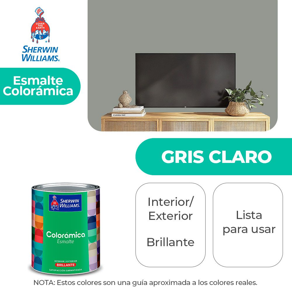 COLORAMICA INT./EXT. BRILLO ESMALTE GRIS CLARO 1/4 SHERWIN Y82ASA2-1/4