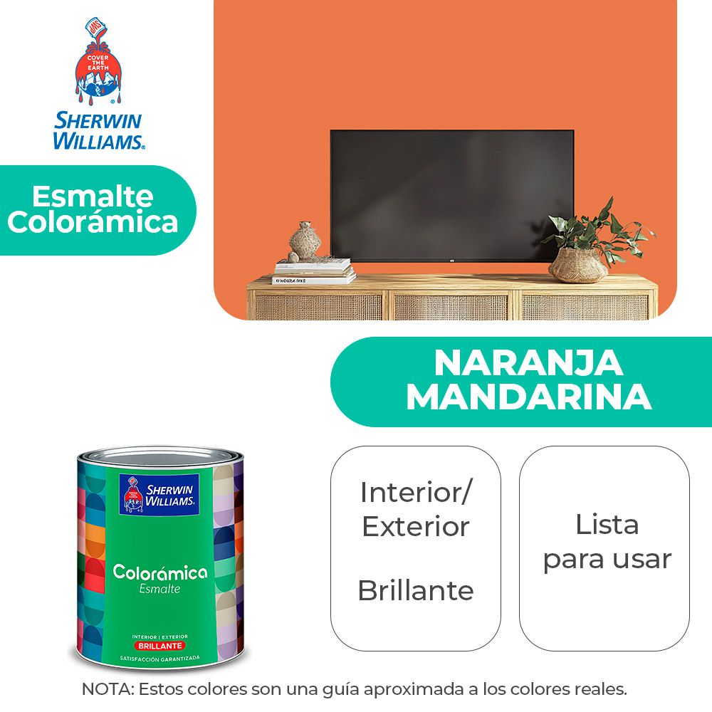 COLORAMICA INT./EXT. BRILLO ESMALTE NARANJA MANDARINA CLARO 1/4 SHERWIN Y82ESA6-1/4