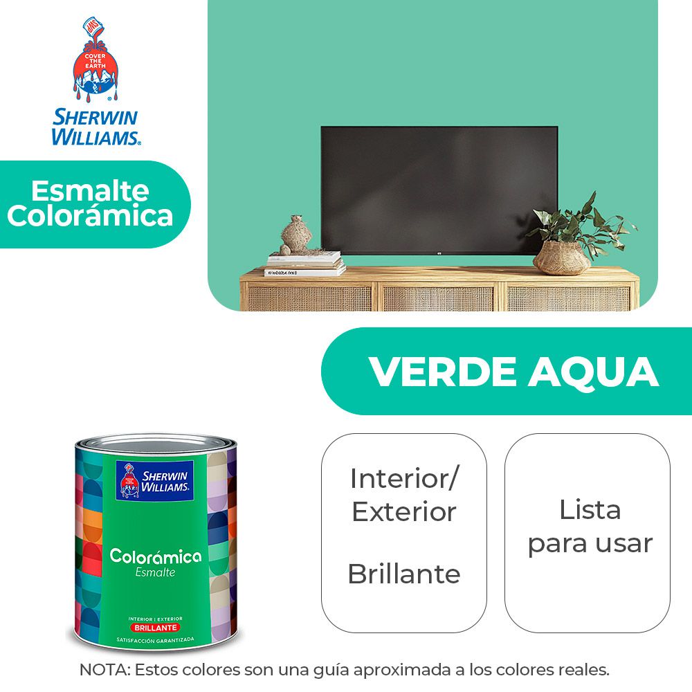 COLORAMICA INT./EXT. BRILLO ESMALTE VERDE AQUA 1/4 SHERWIN Y82GSA2-1/4