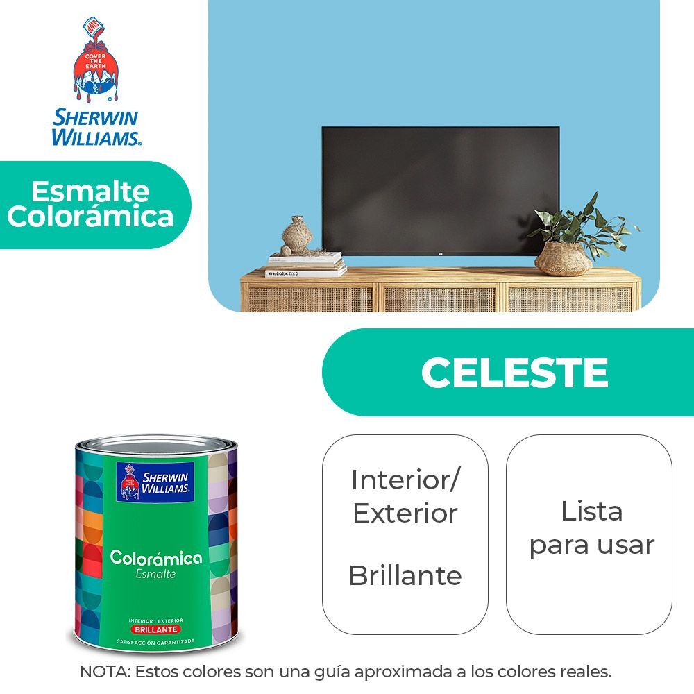 COLORAMICA INT./EXT. BRILLO ESMALTE CELESTE 1/4 SHERWIN Y82LSA2-1/4
