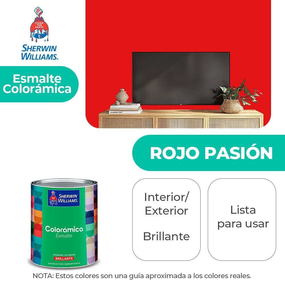 COLORAMICA INT./EXT. BRILLO ESMALTE ROJO PASION 1/4 SHERWIN Y82RSA3-1/4