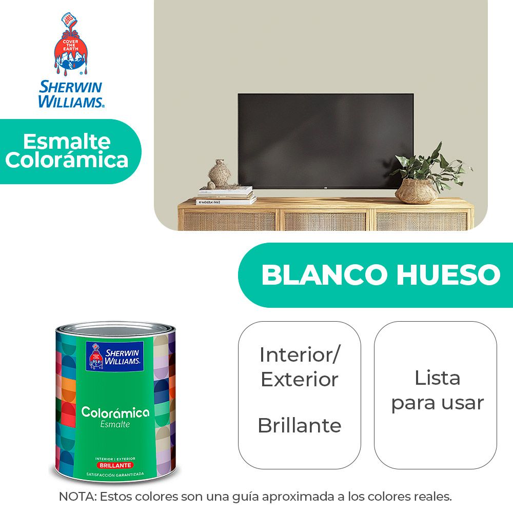 COLORAMICA INT./EXT. BRILLO ESMALTE BLANCO HUESO 1/4 SHERWIN Y82WSA2-1/4