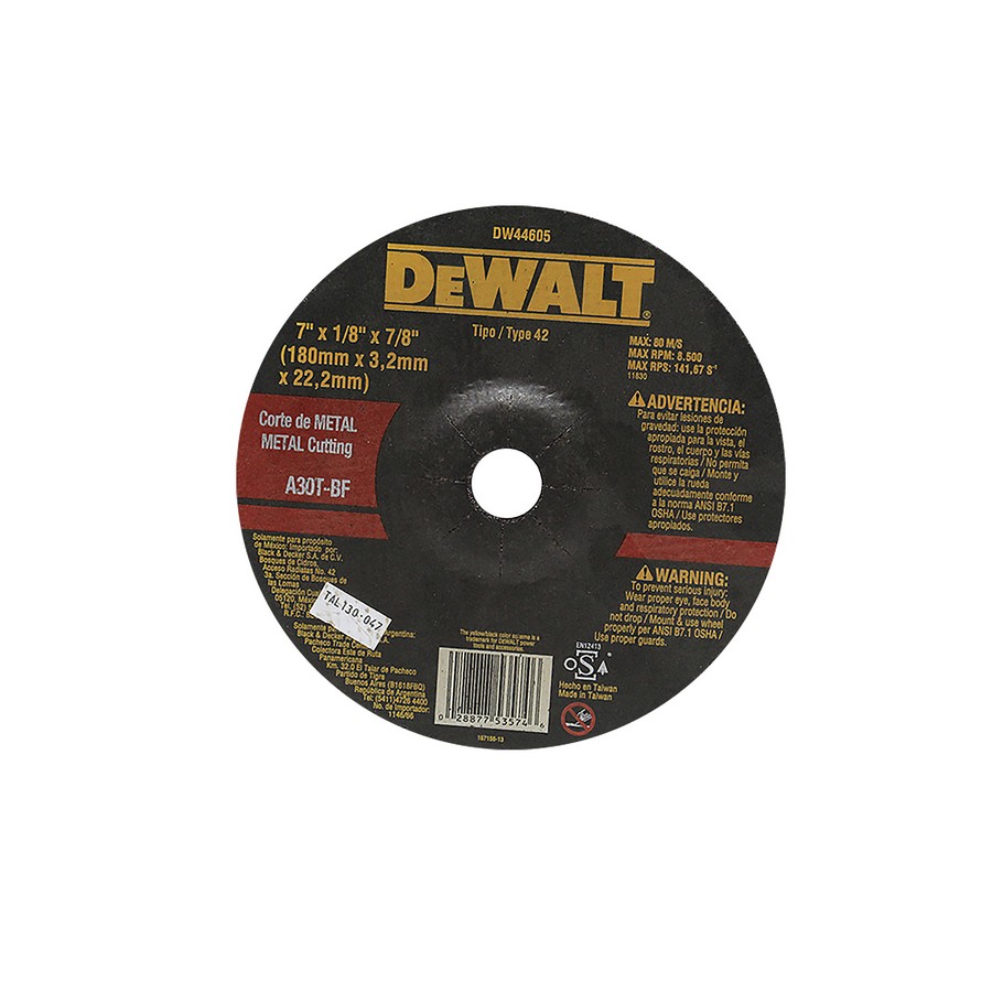 DISCO P/ACERO DEWALT 7 PULG X 3MM DW44605