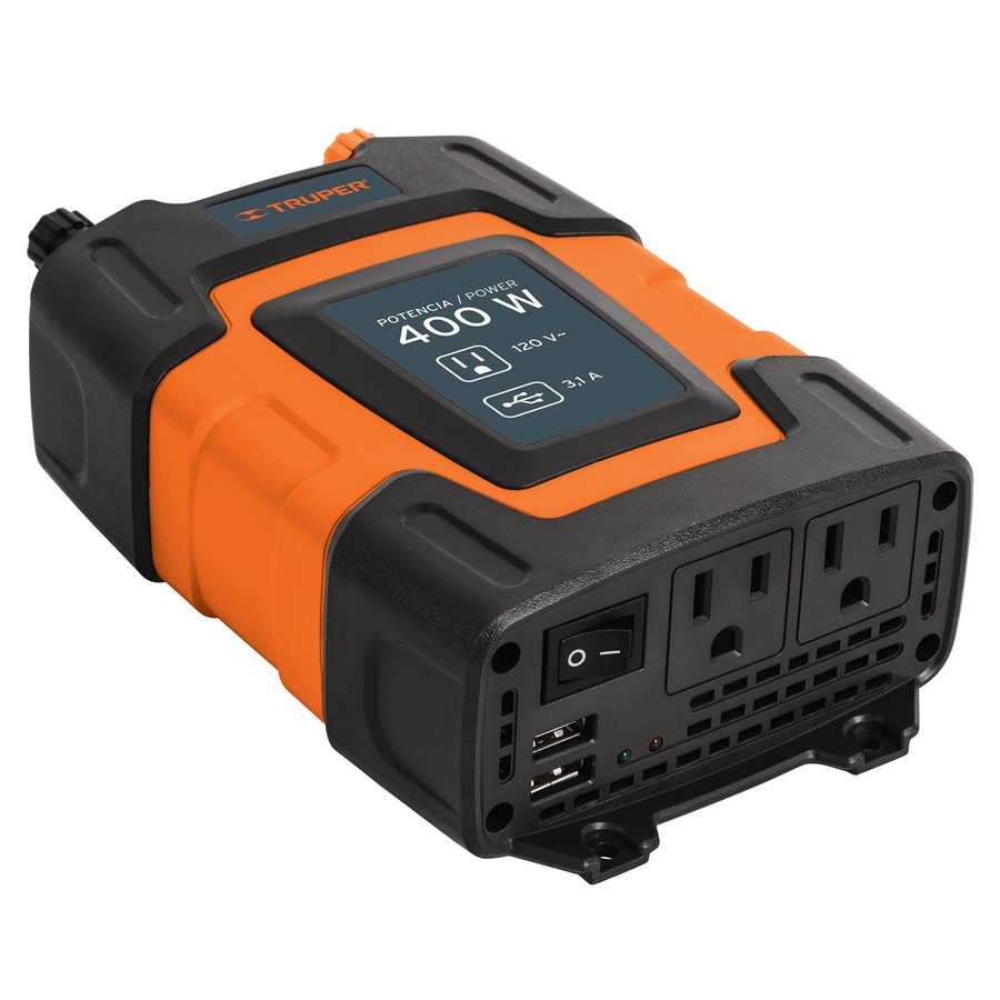CONVERTIDOR DE CORRIENTE DE 12V A 120V C/PUERTO USB 400W TRUPER 10449.