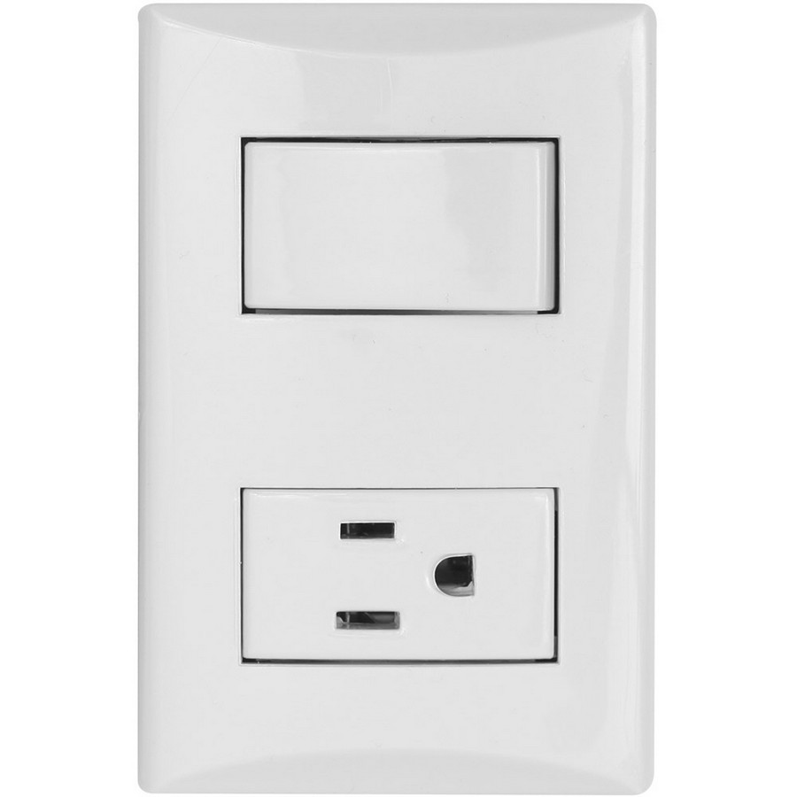 INTERRUPTOR PLATA CON TOMA Y PLACA BLANCO 1006-W