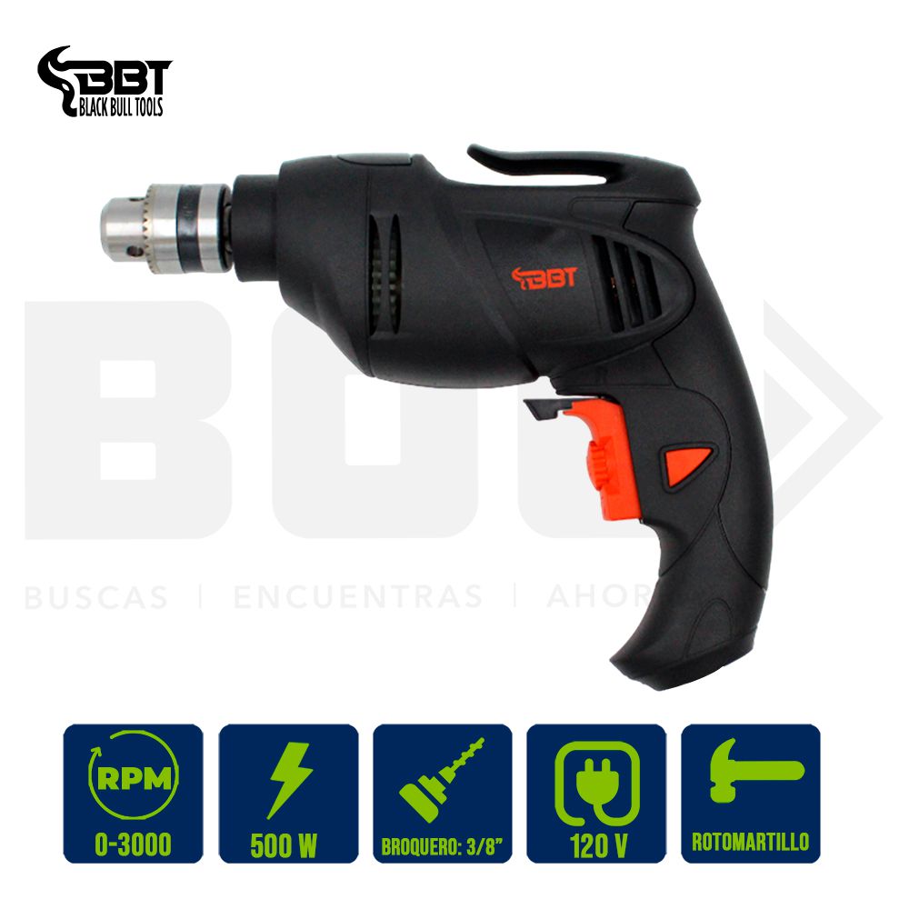 TALADRO REVER. ELECT. 3/8PLG. 500W 3000RPM BBT ED1004