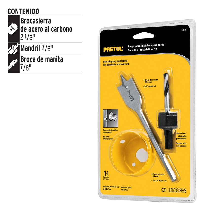 JUEGO DE BROCAS PARA INSTALAR CERRADURA 3 PZAS. TRUPER/PRETUL 23549