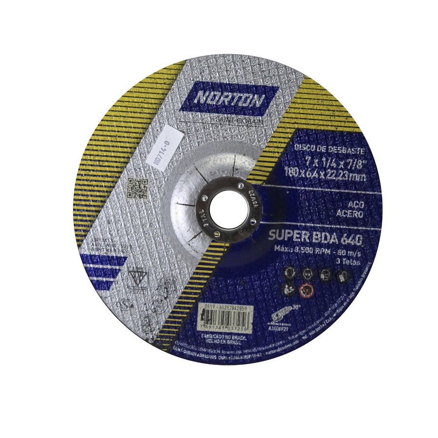 DISCO PARA METAL NORTON DESBASTE CONICO T27 6.4MM X 7 BDA640