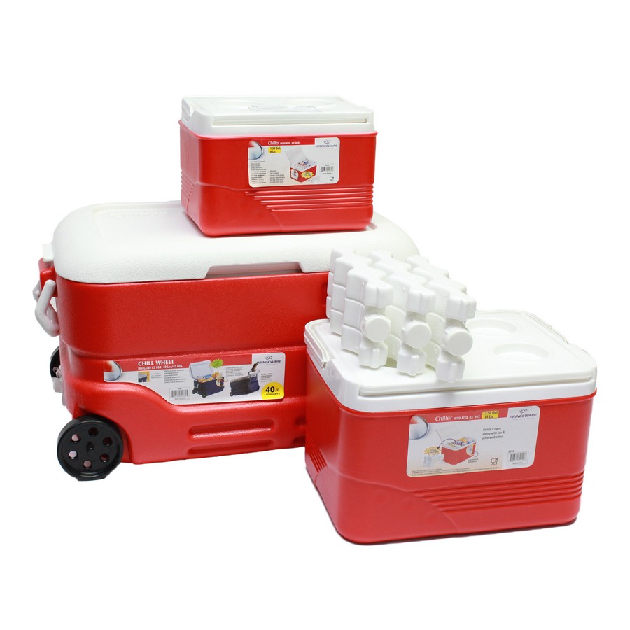 COMBO HIELERA PRINCE C/RUEDAS 40 QTS + 2 HIELERAS 3486-C3