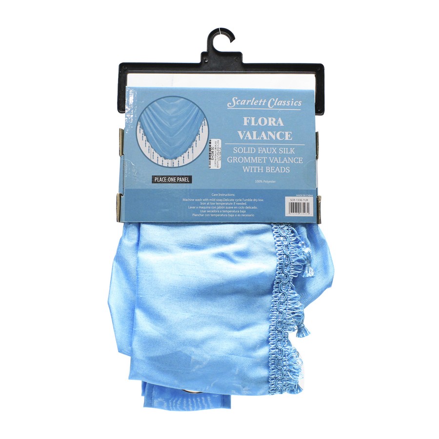 CORTINA P/SALA C/BORLAS 36X37PULG TURQUESA FLORA SCR-1336-TUR