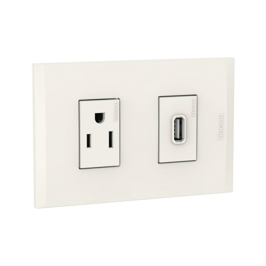 TOMA DOBLE POLARIZADO C/PUERTO USB BLANCO NOBILE BTICINO AF2231USBEB