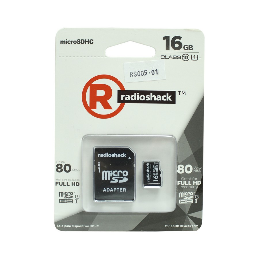 MEMORIA MICRO SD CLASE 10 C/ADAPTADOR 16GB RADIOSHACK 4401117