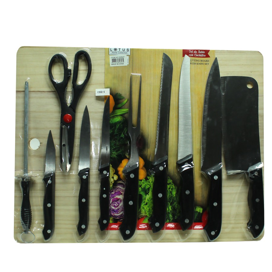 SET CUCHILLO C/TIJERA Y TABLA D/PICAR 10 PZAS 82647 (DESC)