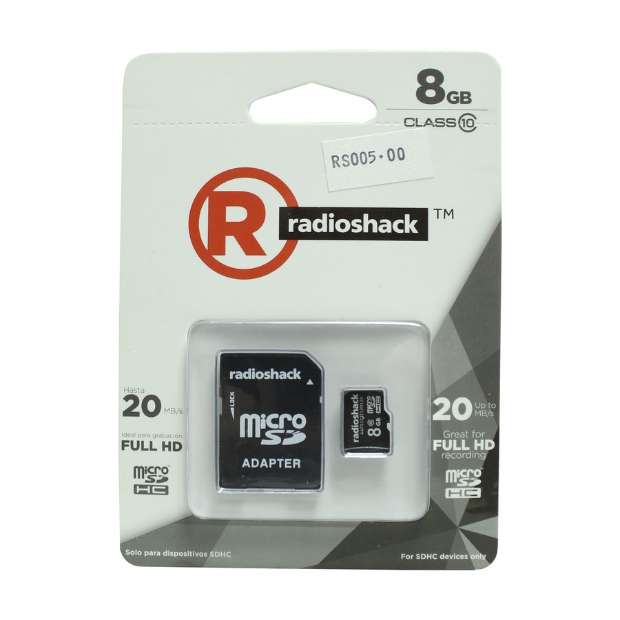 MEMORIA MICRO SD CLASE 10 C/ADAPTADOR 8GB RADIOSHACK 4401122