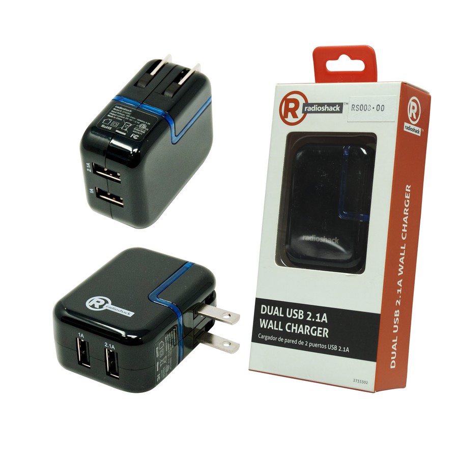 CARGADOR DE PARED AC 2.4A-12W 2 SALIDAS NEGRO RADIO SHACK 2733302