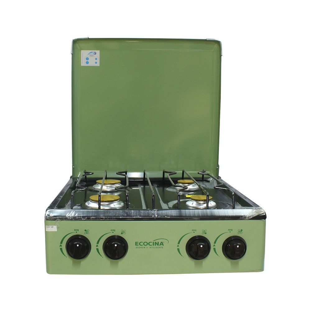 COCINA DE MESA CON TAPADERA GAS 4Q VERDE ECOCINA