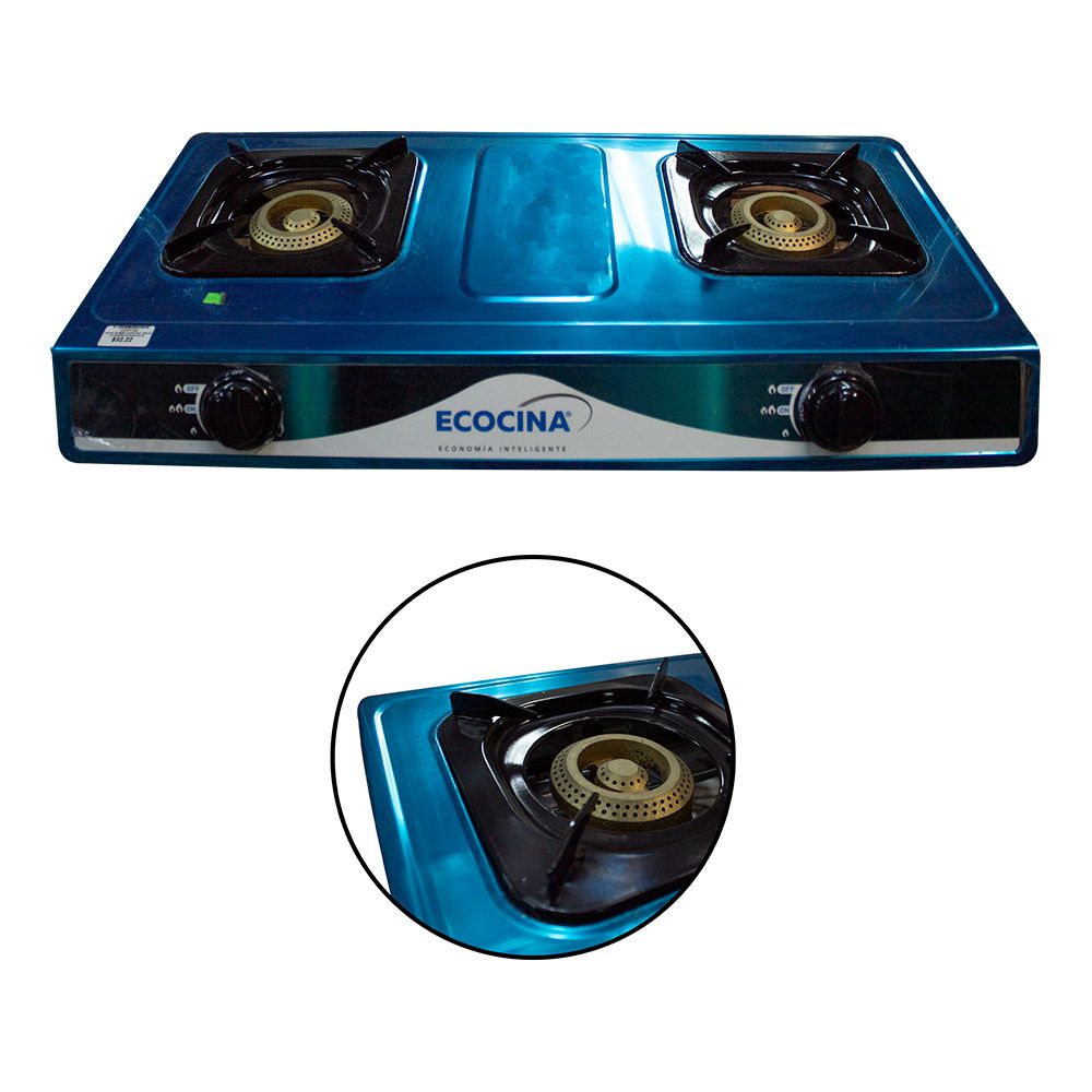 COCINA DE MESA ACERO INOX. GAS 2Q C/CHISPERO ECOCINA QH-A2