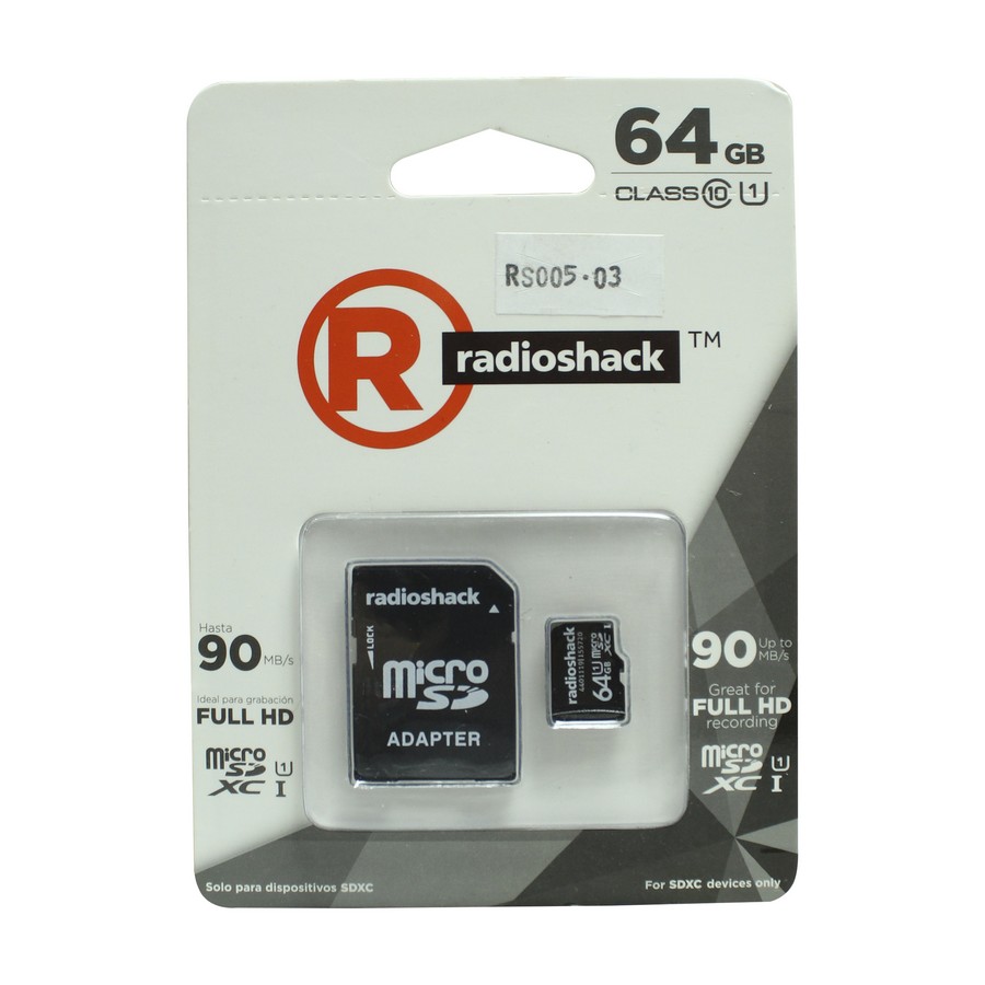 MEMORIA MICRO SD CLASE 10 C/ADAPTADOR 64GB RADIOSHACK 4401119