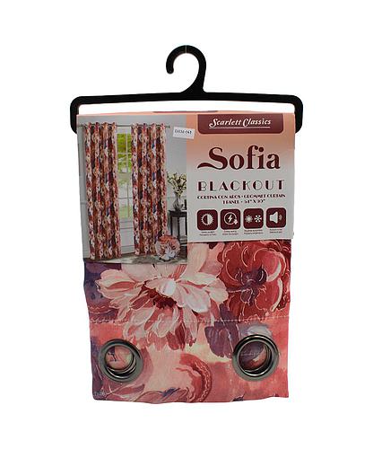 CORTINA P/SALA BLACKOUT SOFIA 54 X 90 ROJO/FLORES SCR-3251