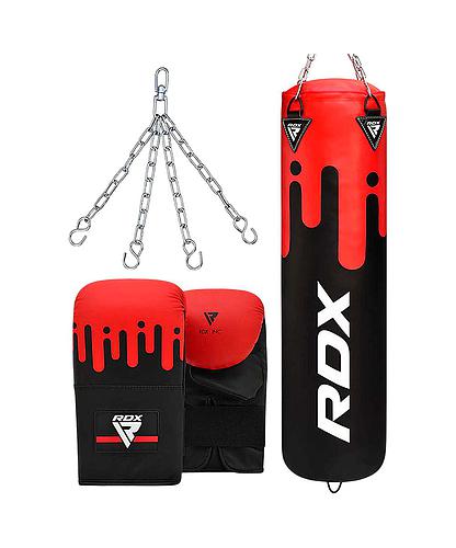 SACO BOXEO VACIO RDX F9 ROJO/NEGRO + GUANTES + CADENA SET 4PC 4UPBR-F9RB-5FT