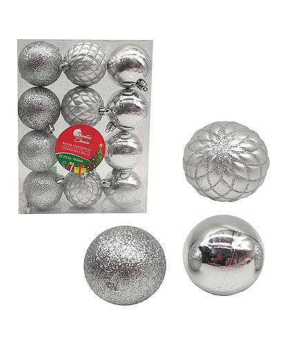 BOLAS NAVIDEÑAS PLATEADAS 60MM SET 12PCS XMB-457