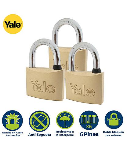 SET 3 CANDADOS LATON UNIFICADOS 50MM YALE 110-50