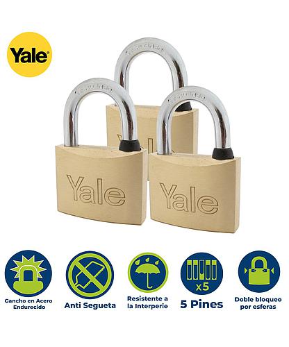 SET 3 CANDADOS LATON UNIFICADOS 40MM YALE 110-40