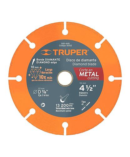 DISCO DIAMANTADO 10X PARA METAL 4-1/2 PLG. X 1.6MM TRUPER 15152