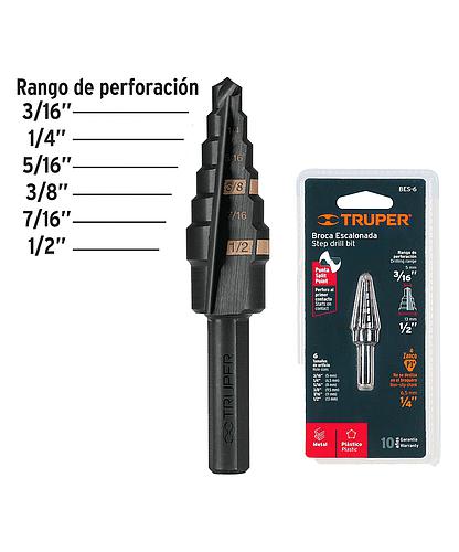 BROCA ESCALONADA MULTIUSO HSS 3/16 PULG - 1/2 PULG TRUPER 12120