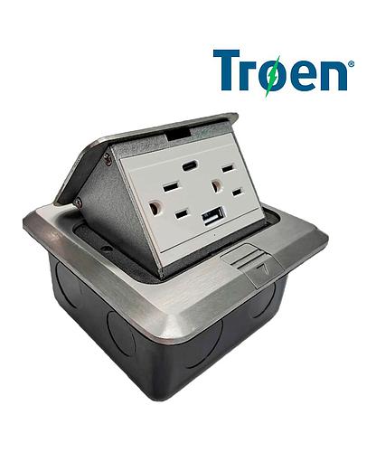 TOMA CTE HEMBRA DOBLE POLARIZADO TROEN DE PISO + 2 USB TR-FS-1U1C