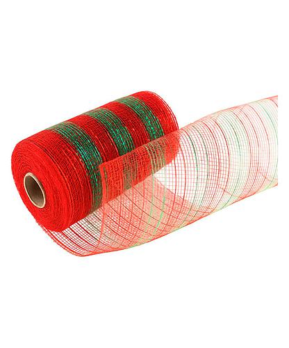 CINTA DECORATIVA NAVIDEÑA ROJA Y VERDE 15CM X 10YDAS MALLA REF-S-05