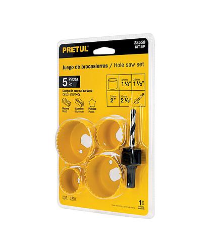 JUEGO DE BROCAS P/INSTALAR CERRADURA 5 PZAS. PRETUL 23550